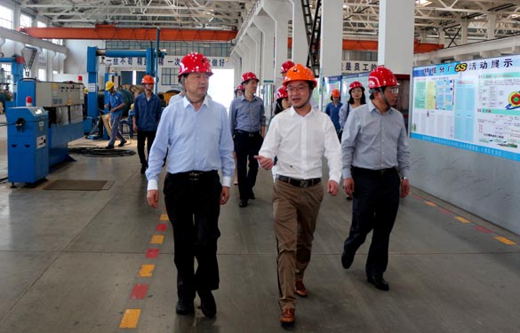 2016年5月6日，江蘇省法制辦主任于愛榮在集團(tuán)總經(jīng)理丁志鴻陪同下參觀生產(chǎn)現(xiàn)場
